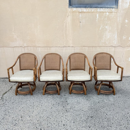 Vintage Hollywood Regency Bentwood Rattan Bamboo Swivel Chair Dining Set - 5 Pcs
