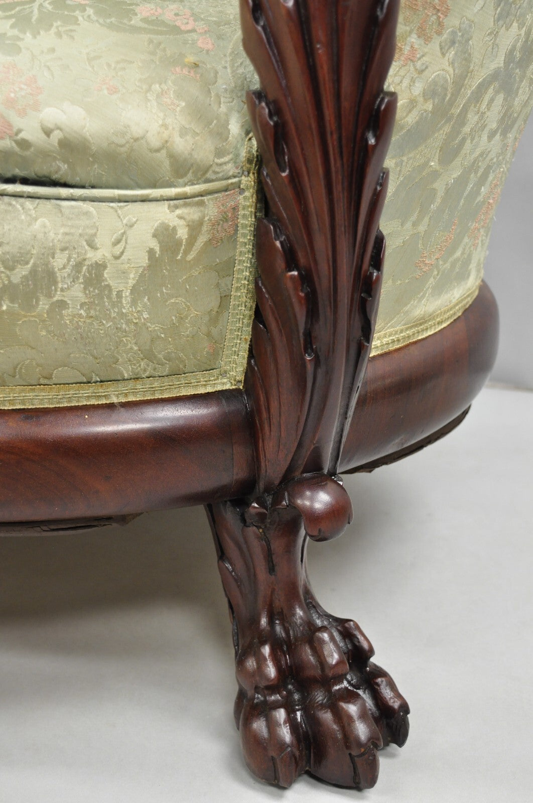 Antique Karpen Victorian Rococo Figural Maiden Carved Mahogany Parlor Club Chair