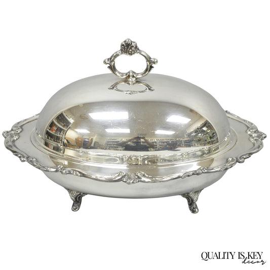Vintage Eton Victorian Silver Plated Large Oval Covered Warming Dish Platter