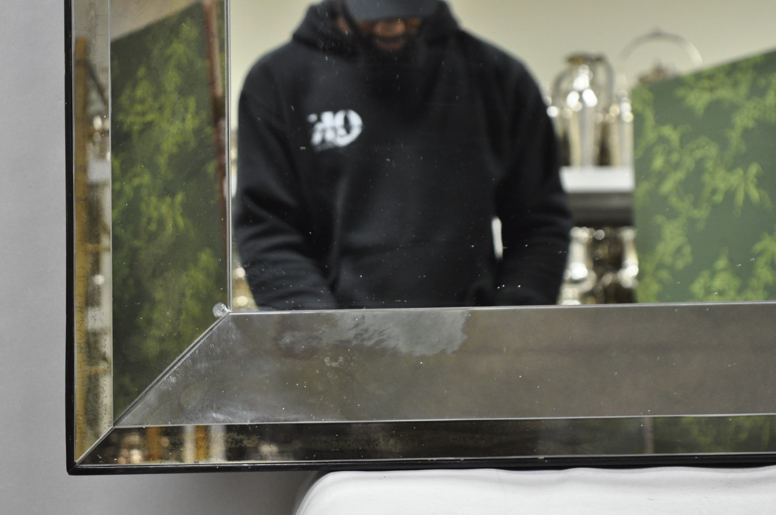 Hollywood Regency James Mont Style Verre Eglomise Smoked Glass Wall Mirror