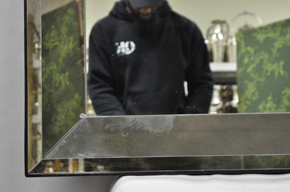 Hollywood Regency James Mont Style Verre Eglomise Smoked Glass Wall Mirror