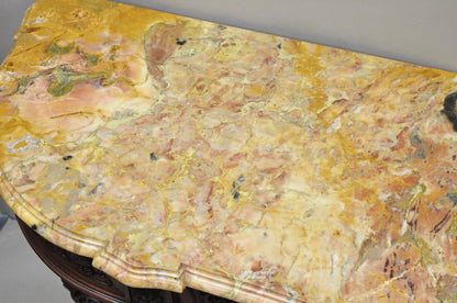 Antique French Baroque Rococo Carved Walnut Marble Top Sideboard Buffet w Drawer