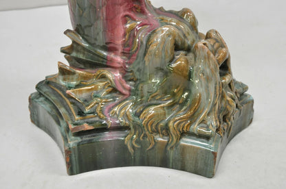 Antique Majolica Terracotta Pottery Dolphin Serpent Pink Plant Stand Pedestal
