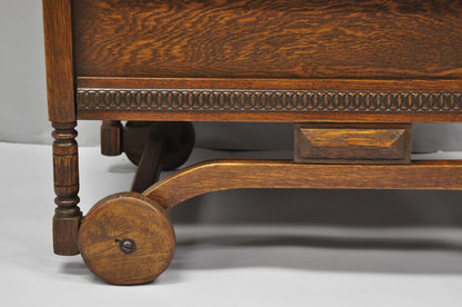 Antique Arts & Crafts Oak Wood Rolling Bar Cart Liquor Cabinet by Lammert's