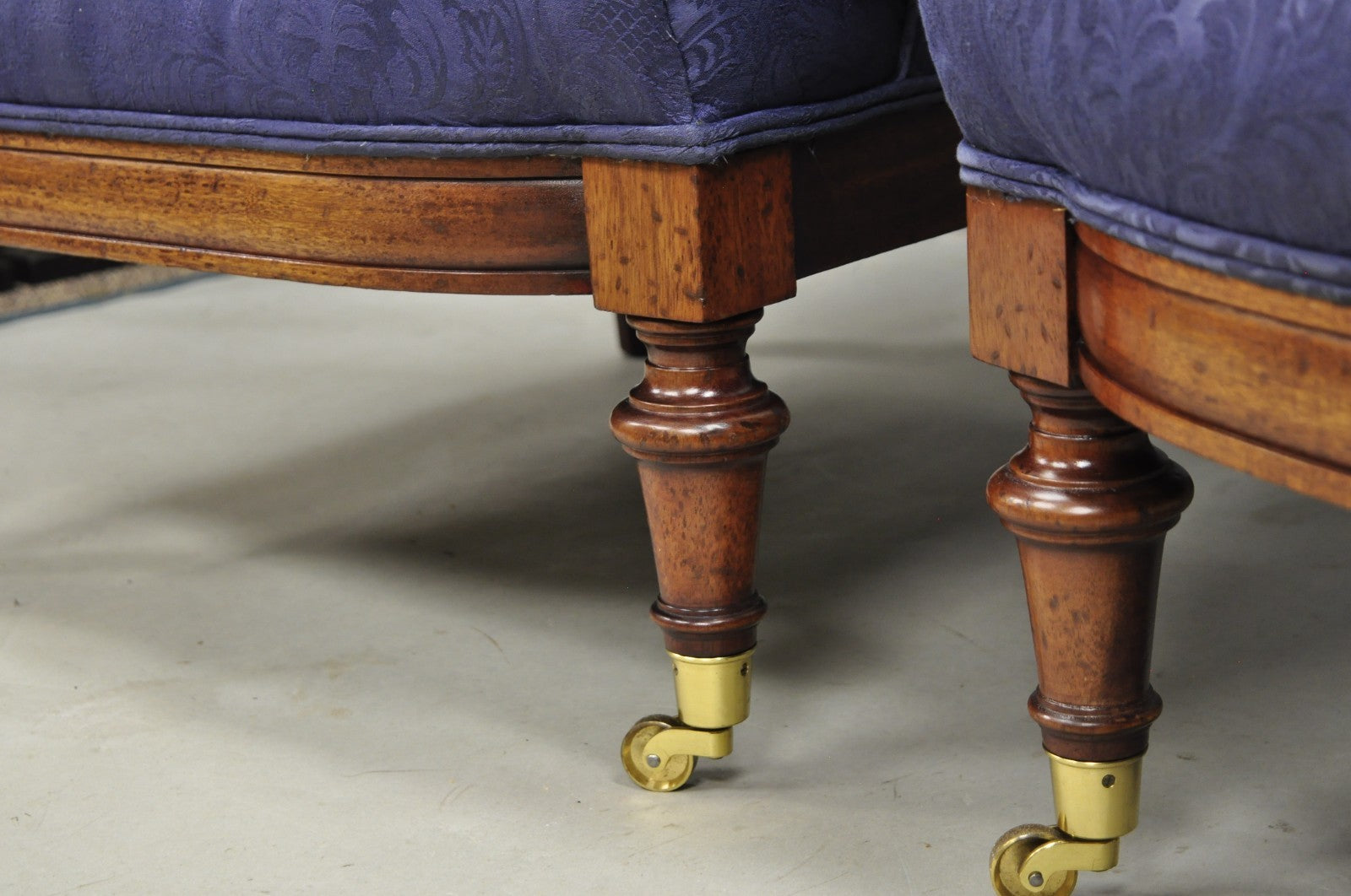 Vintage English Napoleon III Style Blue Button Tufted Fan Back Club Chairs, Pair