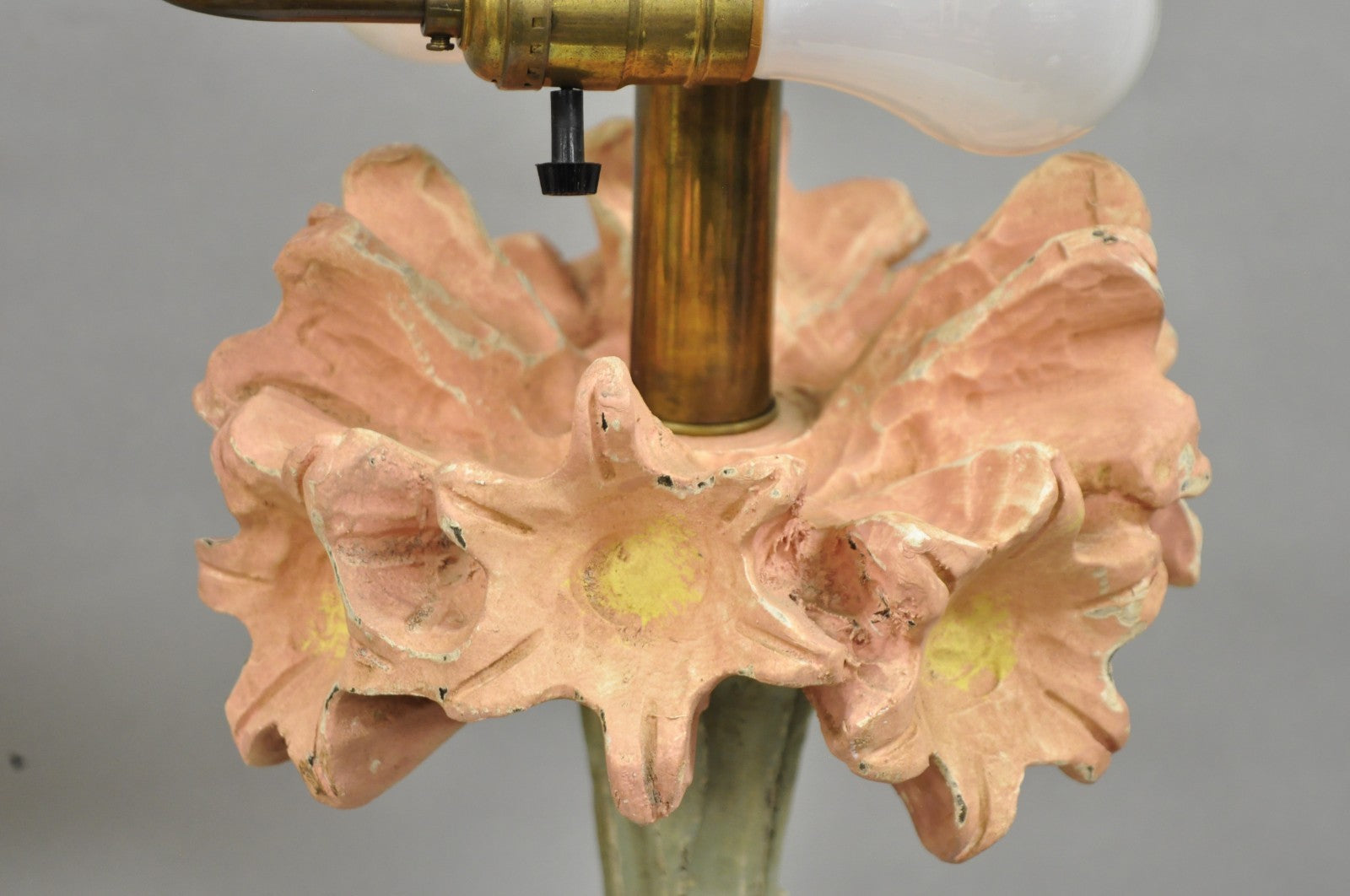 Vintage Hollywood Regency Pink Lily Flower Bouquet Tall Table Lamps by Hart Pair