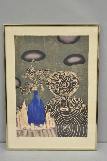 Naftali Bezem Surrealist Lithograph Signed Print "Woman with Vase" Judaica Art
