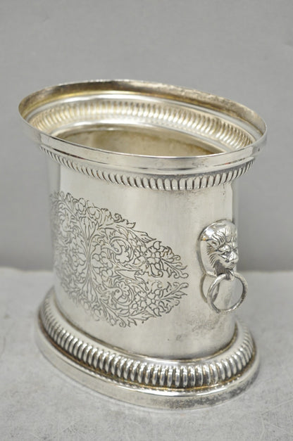 Vintage English Regency Silver Plated Small Lion Head Oval Desk Biscuit Barrel