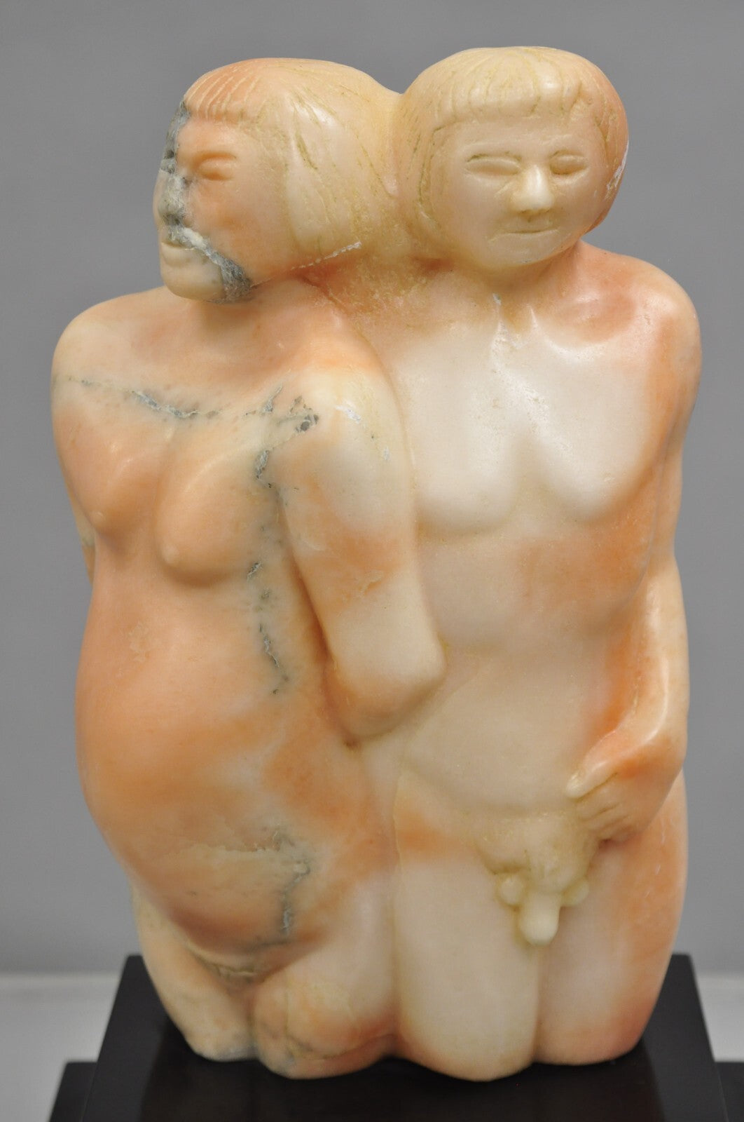 Morton Gaffin "Adam & Eve" Modernist Carved Peach Alabaster Nude Sculpture
