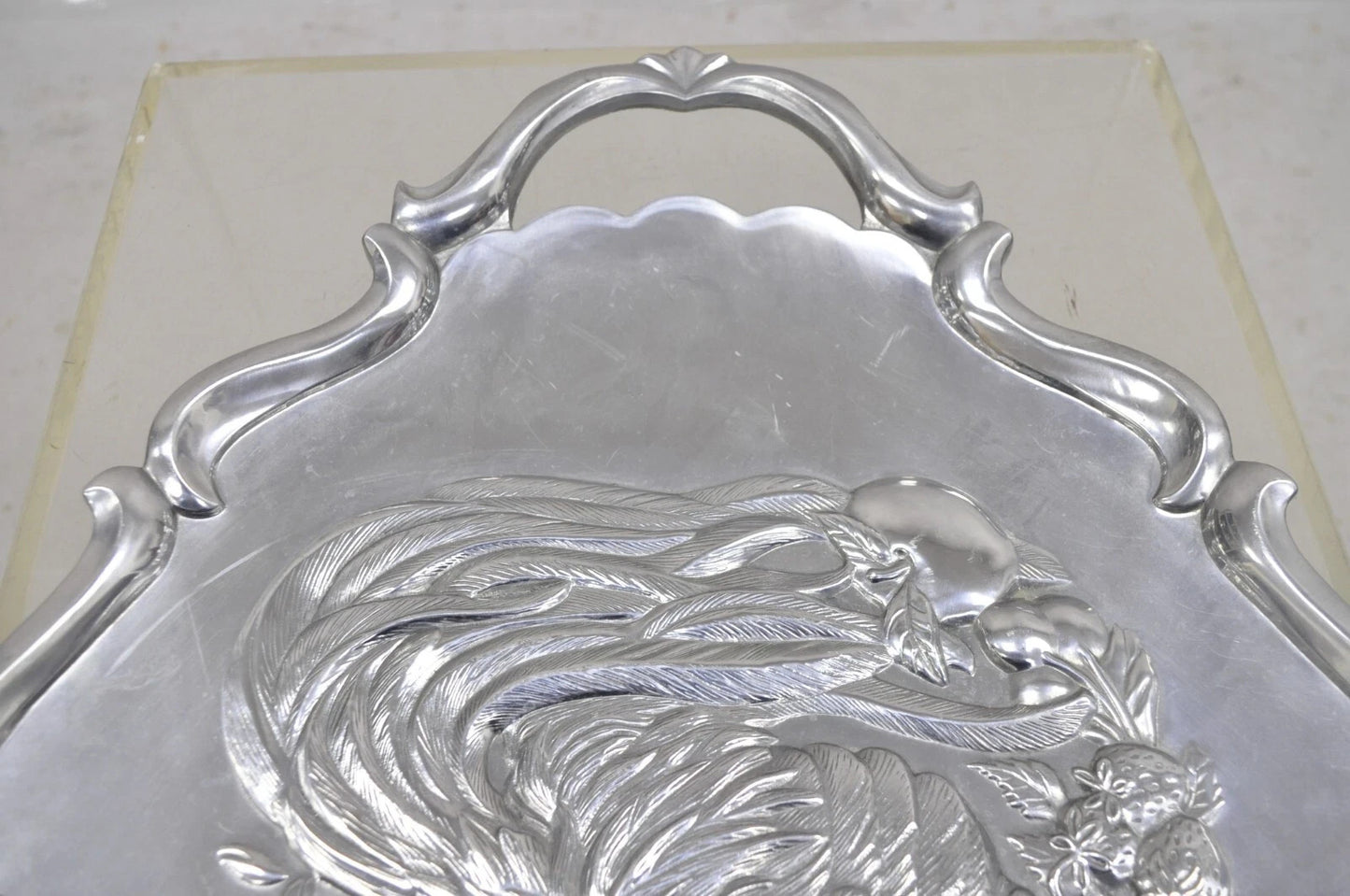 Vintage Lenox Retired Large Rooster Pewter Metal Holiday Serving Platter Tray