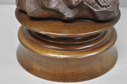 Vintage Buddhist Kuan Yin Brown Ceramic Sculpture Figure Table Lamp w/ Shade