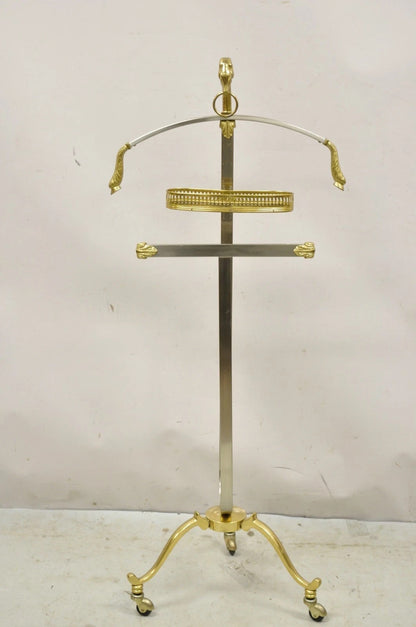 Vintage Italian Maison Jansen Style Brass & Steel Rams Head Suit Clothing Valet