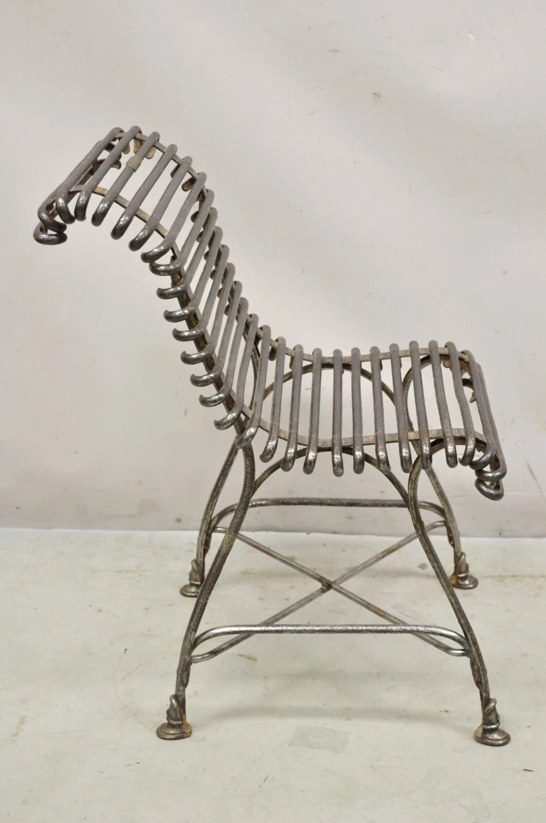 Antique Sauveur Arras French Wrought Cast Iron Spine Scrolling Garden Side Chair