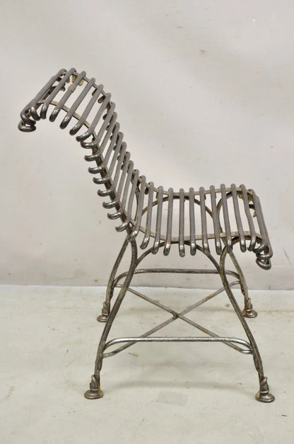 Antique Sauveur Arras French Wrought Cast Iron Spine Scrolling Garden Side Chair