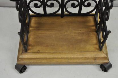 Vintage French Country Gothic Renaissance Scrolling Wrought Iron Wood Table Lamp