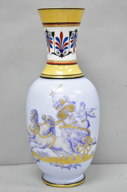 Vintage Greco Roman Classical Style Light Blue Porcelain Horse & Chariot Vase