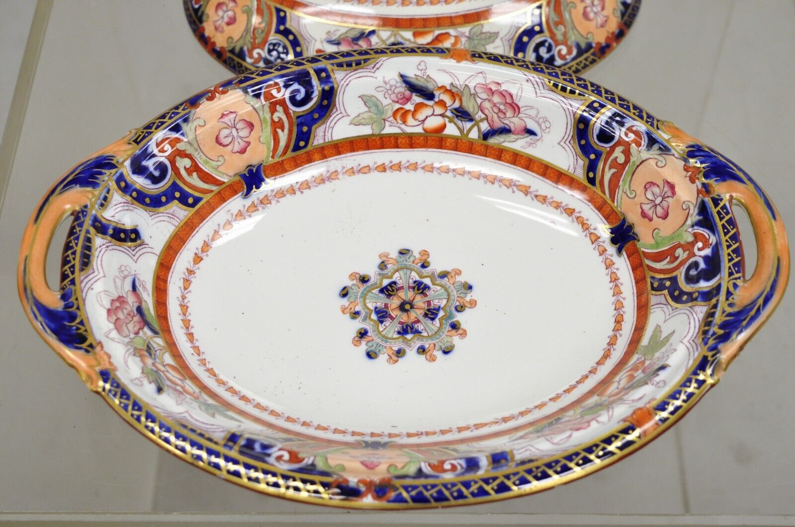 19th C English Ironstone Diamond Patent Covered Vegetable Soup Tureen - a Pair