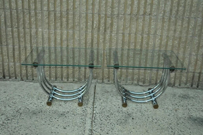Vintage Mid Century Modern Romeo Rega Style Chrome Arch Side End Tables - a Pair