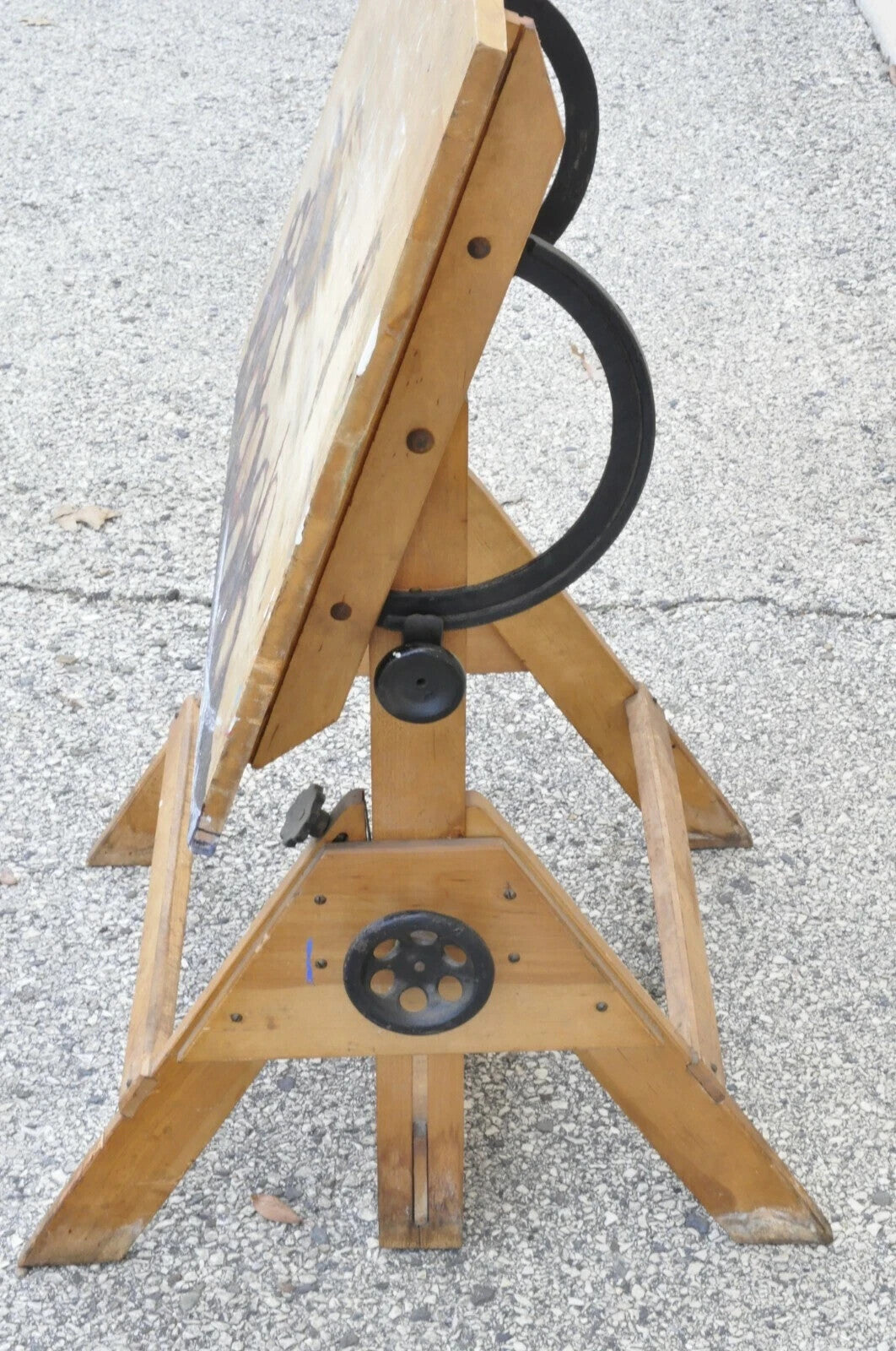 Antique American Industrial Small Wood & Cast Iron Drafting Table Work Desk