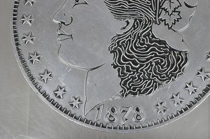 Vintage 1878 Morgan Silver Dollar 12" Pewter Trivet or Wall Hanging Plaque USA