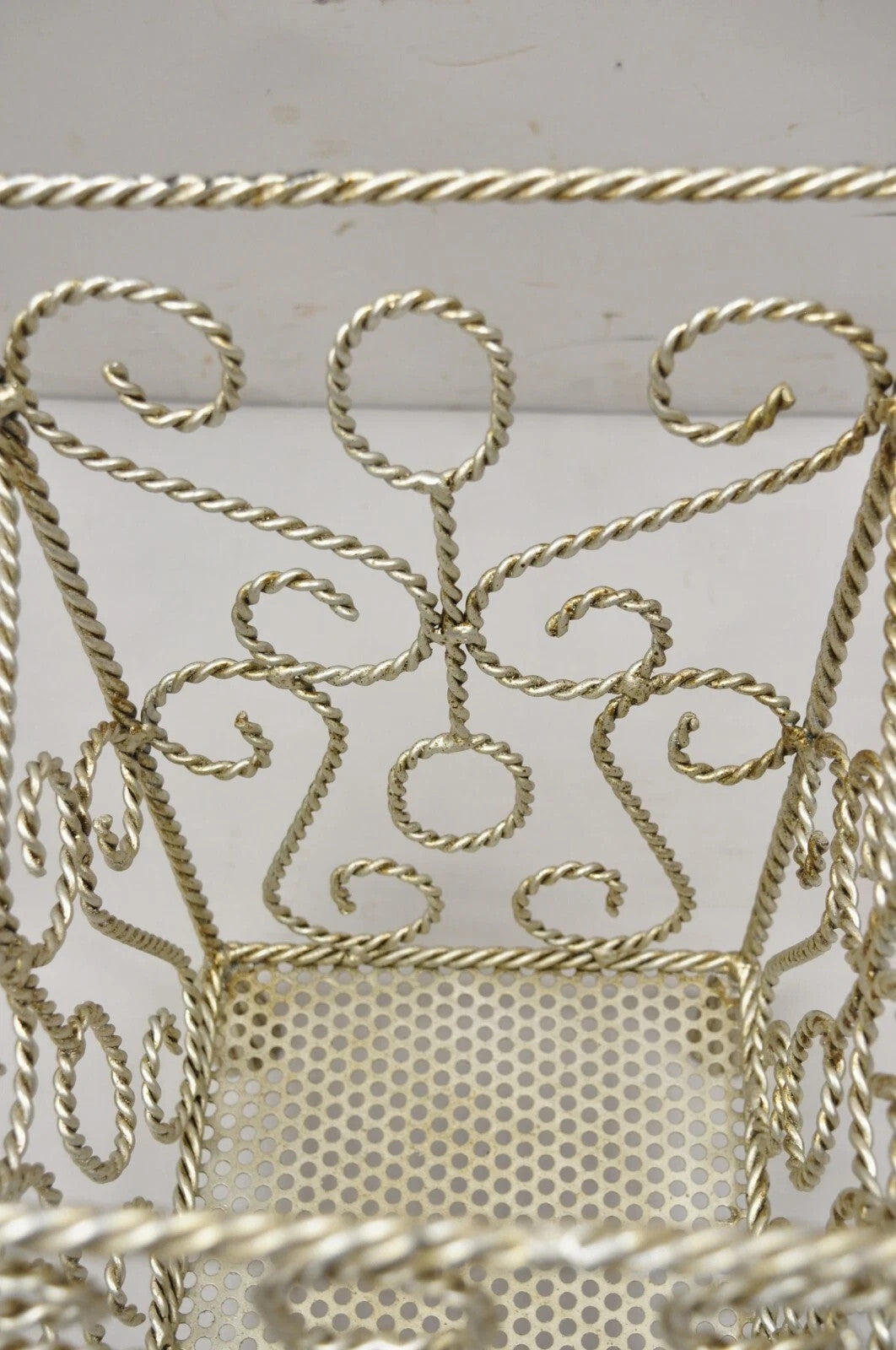 Vintage Italian Hollywood Regency Silver Iron Tassel Wastebasket Trashcan