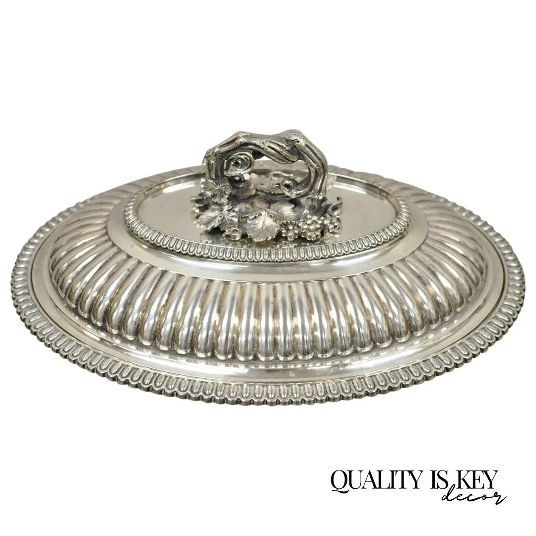 Antique Elkington Co English Regency Silver Plated Covered Serving Dish Platter