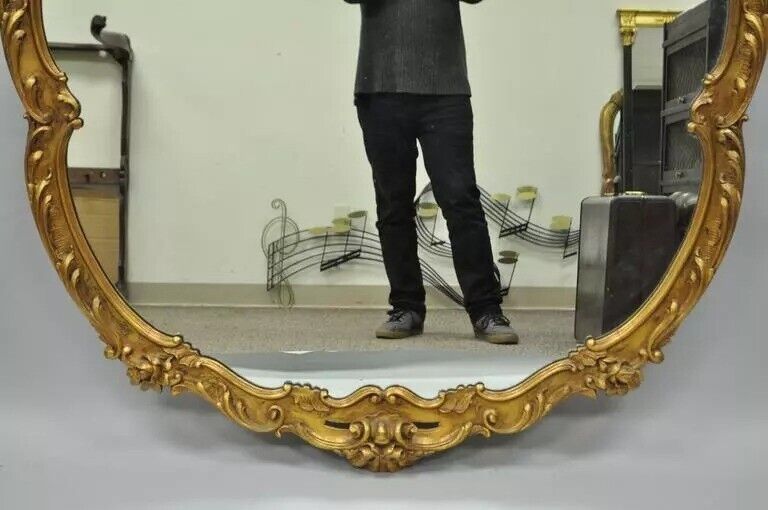 Vintage French Rococo Louis XV Style Shell Carved 65" Large Gold Wall Mirror