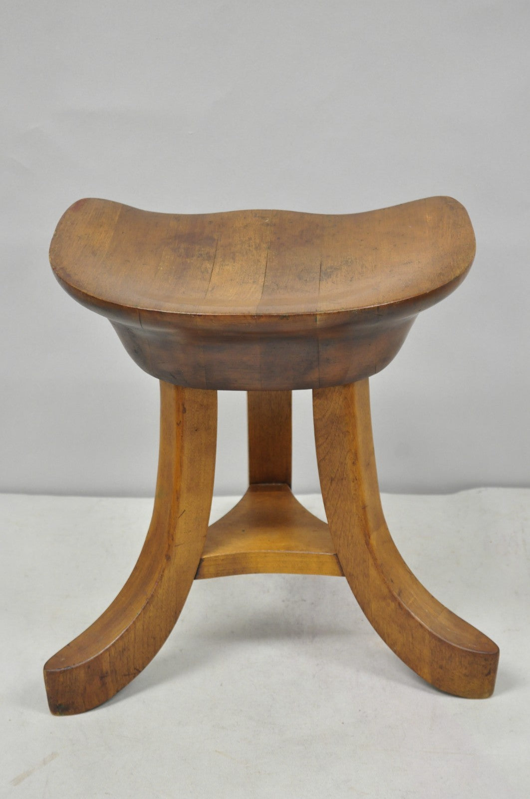 Vintage Mid Century Modern Mahogany Adolf Loos Theban Style Tripod Saddle Stool