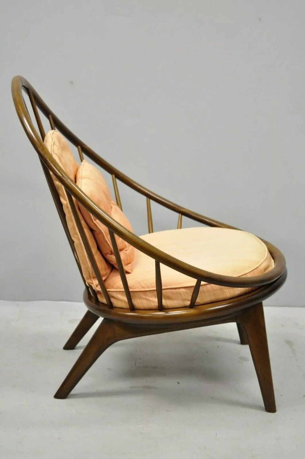 IB Kofod Larsen Selig Style Danish Modern Walnut Peacock Hoop Spindle Chair