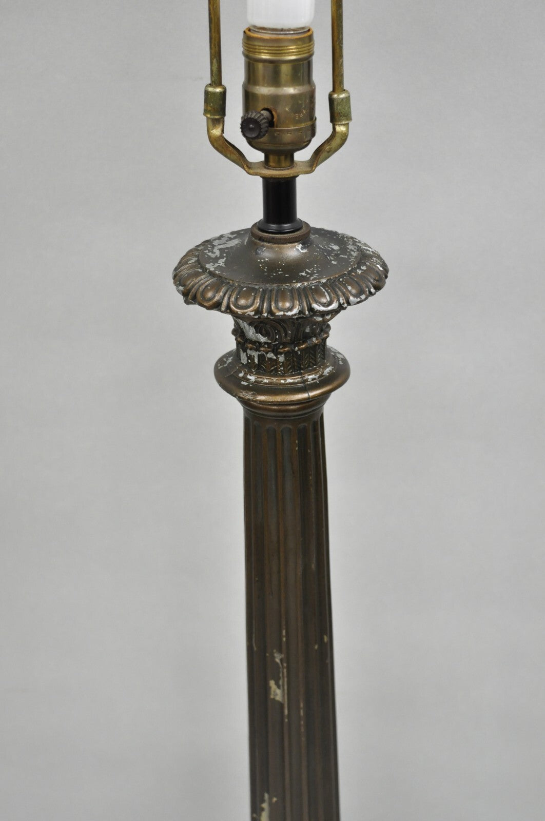 Vintage French Empire Tall Metal Bronze Finish Column Form Table Lamp
