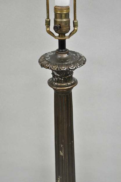 Vintage French Empire Tall Metal Bronze Finish Column Form Table Lamp