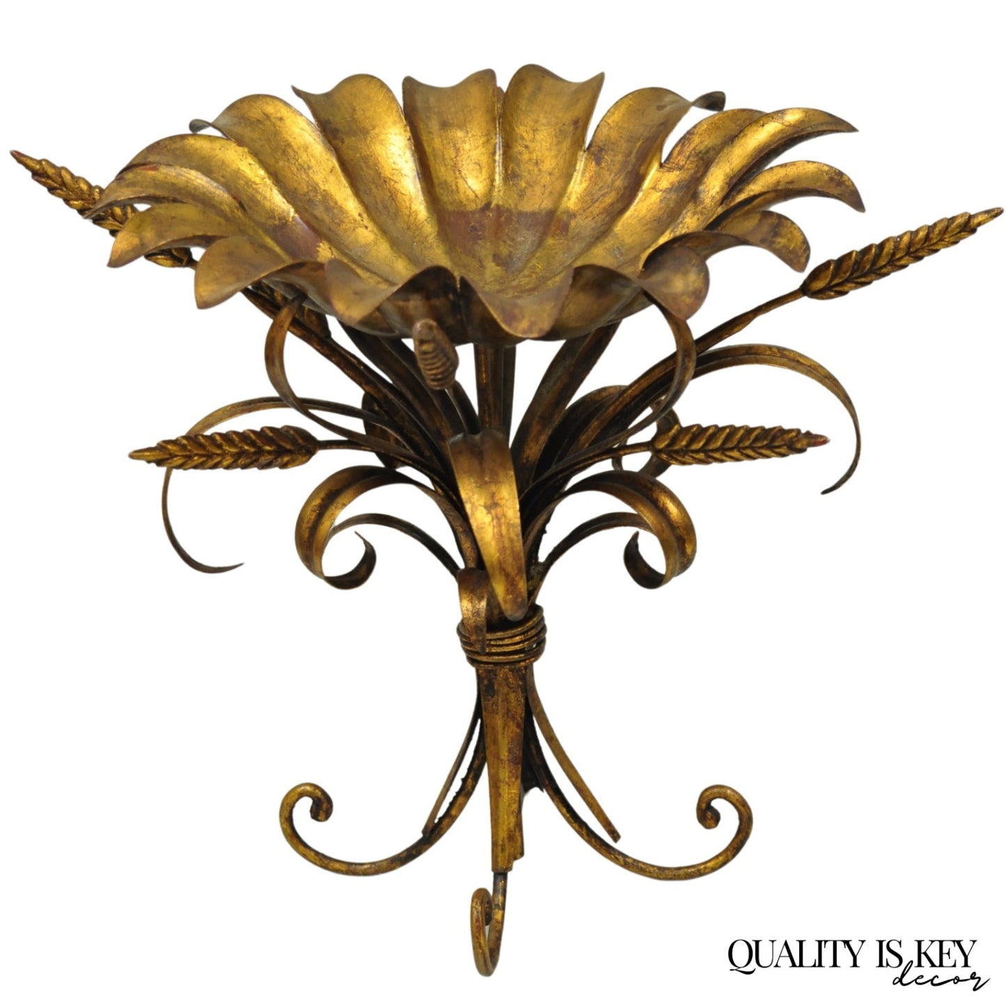 Vintage Italian Hollywood Regency Gold Gilt Tole Metal Iron Compote Centerpiece