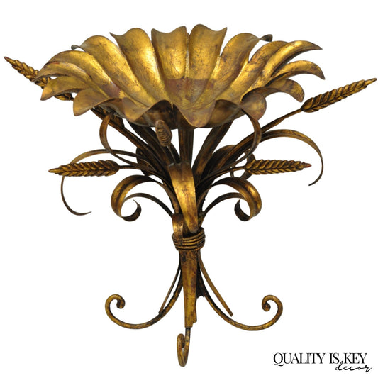 Vintage Italian Hollywood Regency Gold Gilt Tole Metal Iron Compote Centerpiece