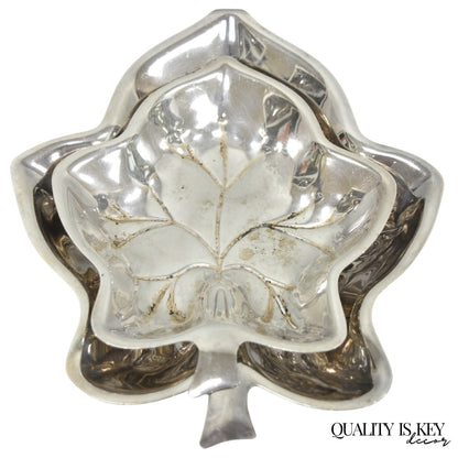Vintage Canterbury Silver Plated Miniature Leaf Shaped Trinkets Dish Set of 2