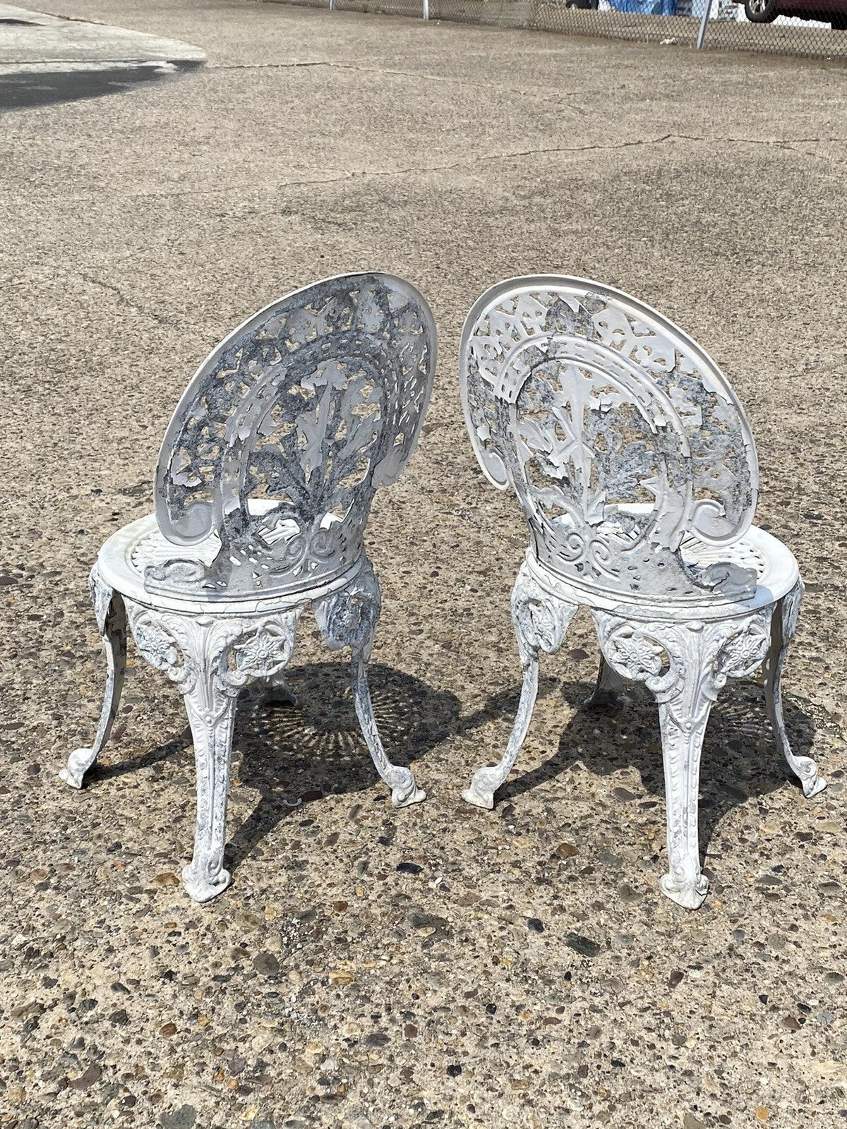 Cast Aluminum Antique Victorian Style Outdoor Garden Bistro Side Chairs - Pair