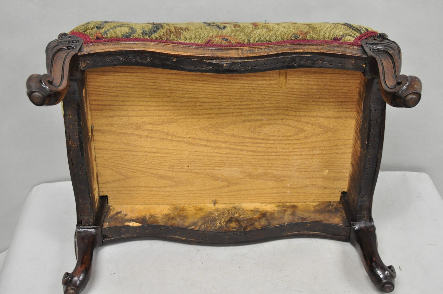 Antique French Louis XV Style Victorian Carved Mahogany Ottoman Footstool