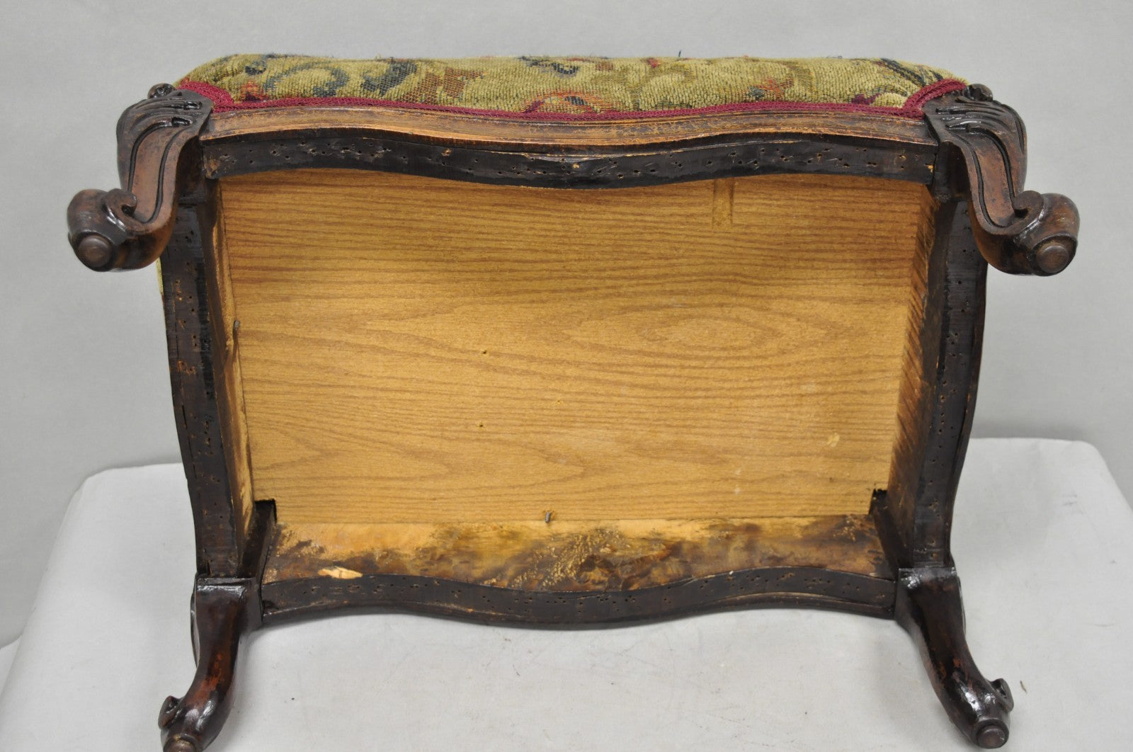 Antique French Louis XV Style Victorian Carved Mahogany Ottoman Footstool