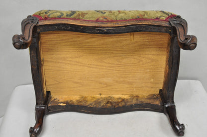 Antique French Louis XV Style Victorian Carved Mahogany Ottoman Footstool