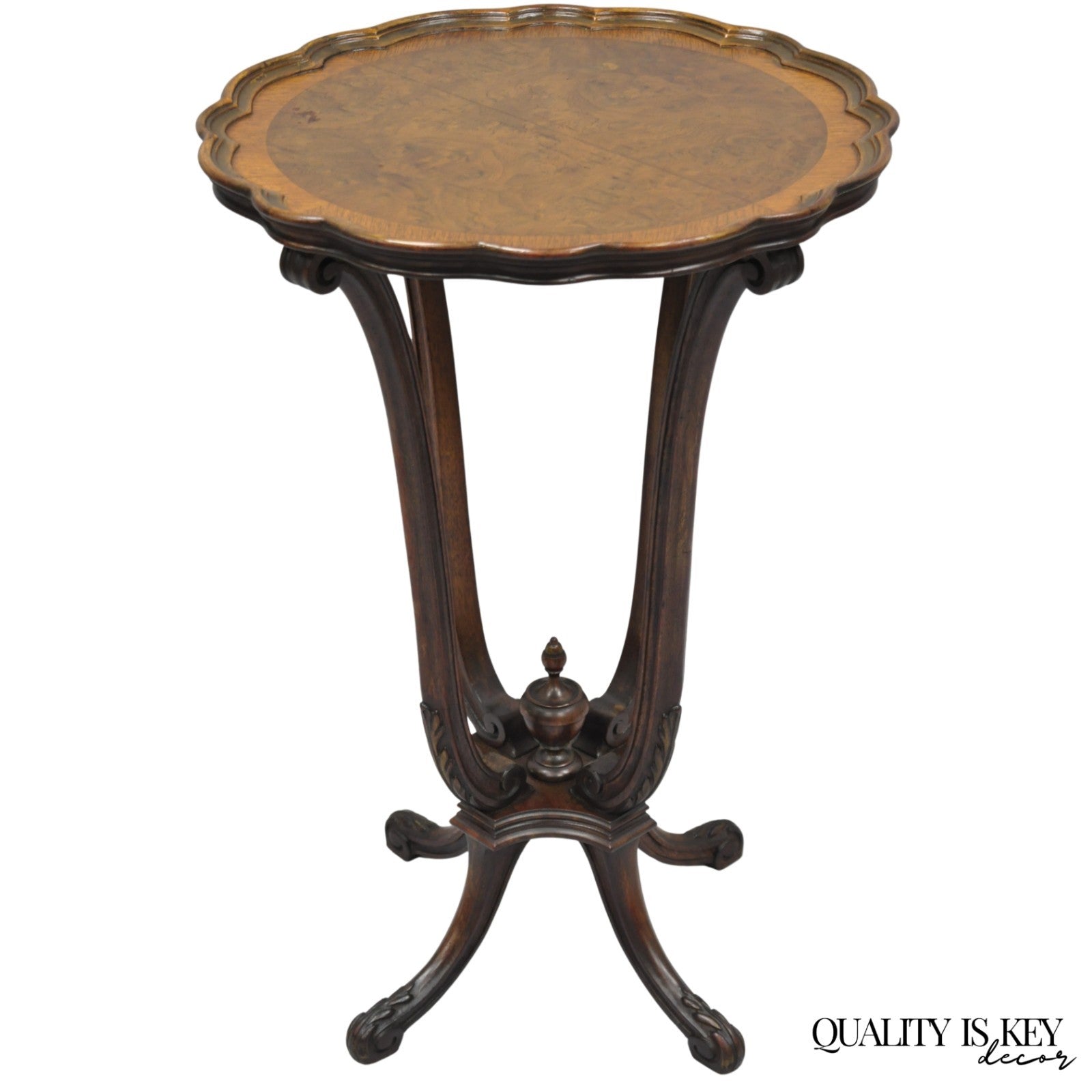 Antique French Louis XV Style Burl Walnut Small Pedestal Base Accent Side Table