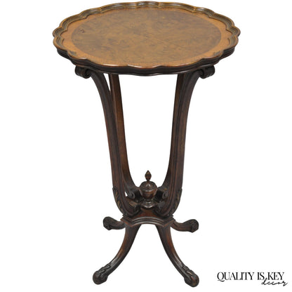 Antique French Louis XV Style Burl Walnut Small Pedestal Base Accent Side Table