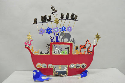 Modern Noah's Ark Cut Steel Judaica Art Hannukah Menorah Candelabra Sculpture