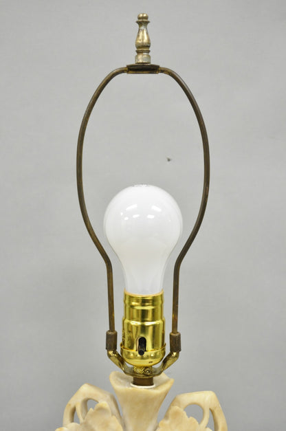 Art Nouveau Italian Carved Alabaster Marble Small Urn & Grapevine Table Lamp