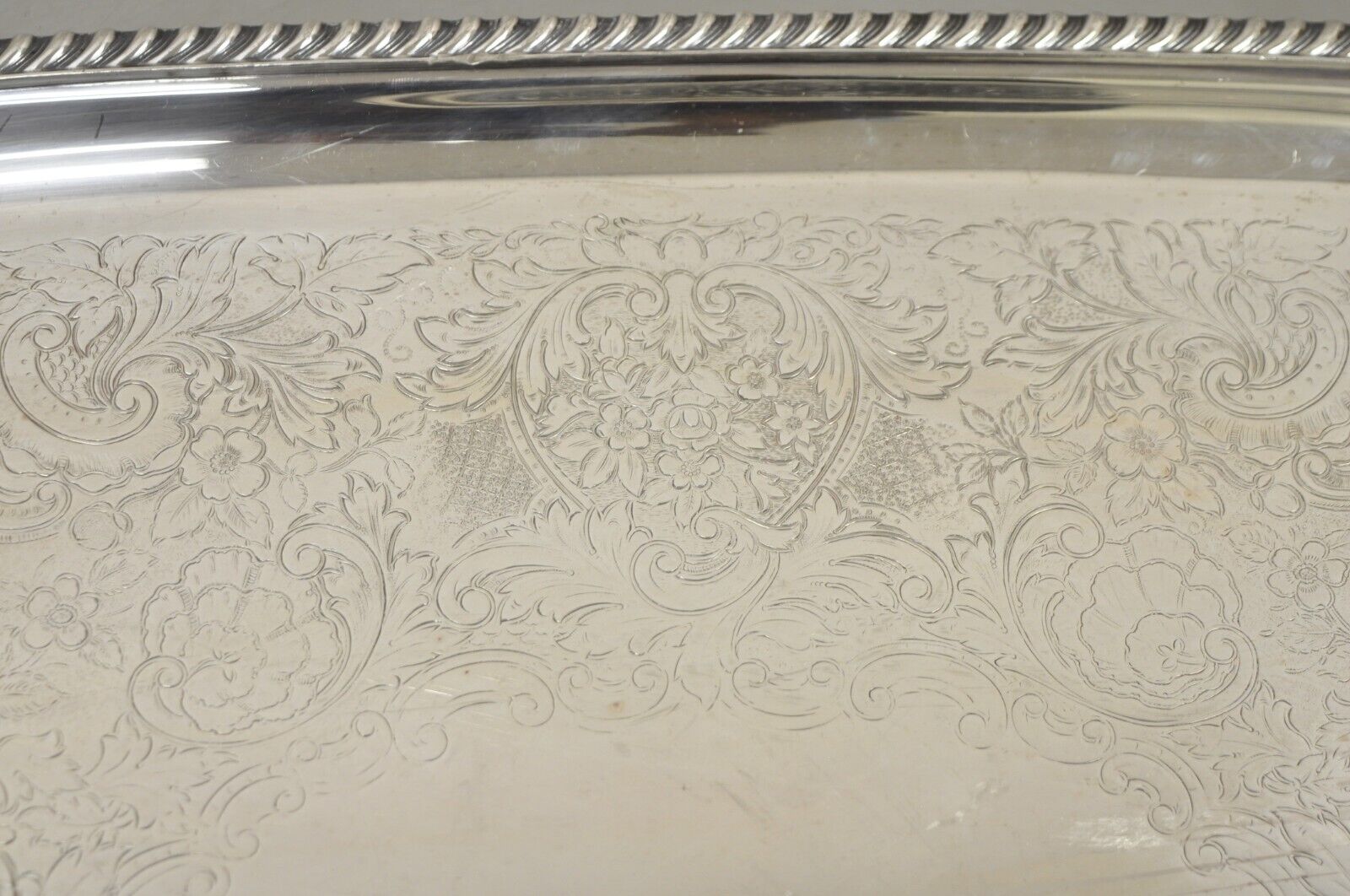Vintage Victorian EPC Silver Plated Etched Twin Handle Serving Platter Tray
