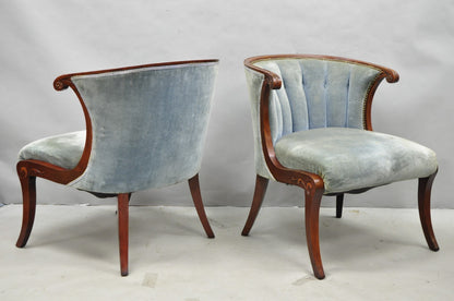 Vintage French Hollywood Regency Mahogany Saber Leg Parlor Lounge Chair - a Pair
