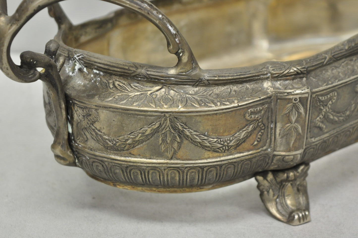 Vintage French Louis XVI Baroque Style Bronze Planter Centerpiece Bowl Dish
