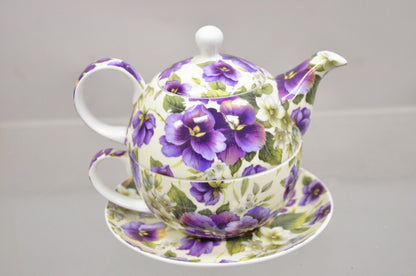Vintage Maxwell & Williams “Cream Pansy” Tea Set w/ Teapot, Teacup, & Saucer