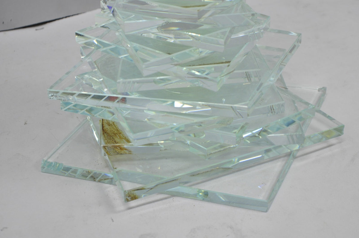Vintage Mid Century Modern Stacked Glass Skyscraper Round Accent Side Table