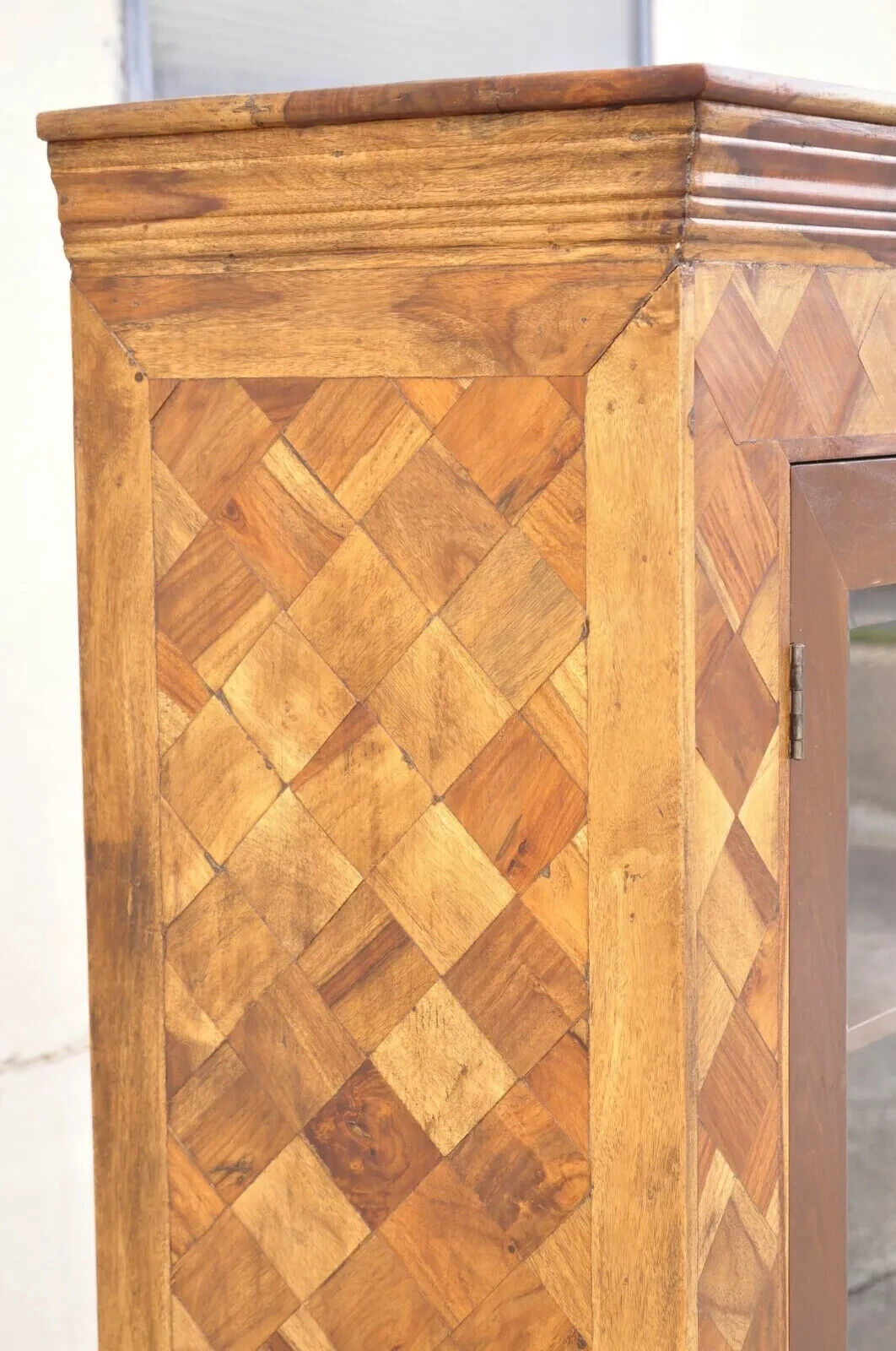 Marquetry Geometric Inlay Mixed Wood One Drawer Bookcase Display Cabinet Curio