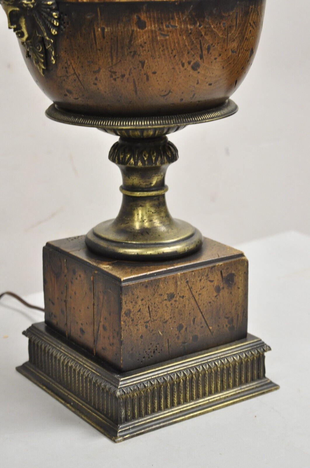 Vintage Frederick Cooper Italian Neoclassical Distressed Wood Urn Table Lamp