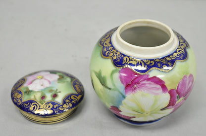 Antique I &EC Co Japan Hand Painted Porcelain Cobalt Blue Covered Ginger Jar